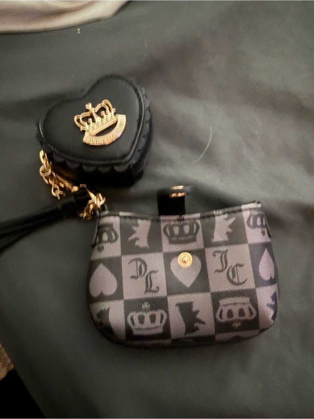 Juicy Black & Gray Crown Check Wristlet Pouch